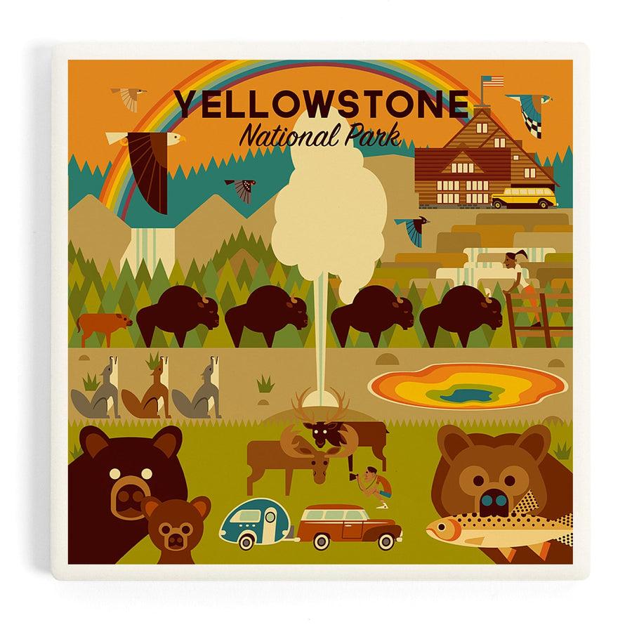 Yellowstone National Park, Wyoming, Geometric National Park Series, Coasters Coasters Lantern Press 