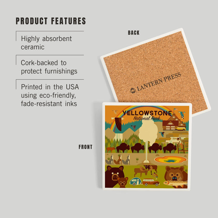Yellowstone National Park, Wyoming, Geometric National Park Series, Coasters Coasters Lantern Press 