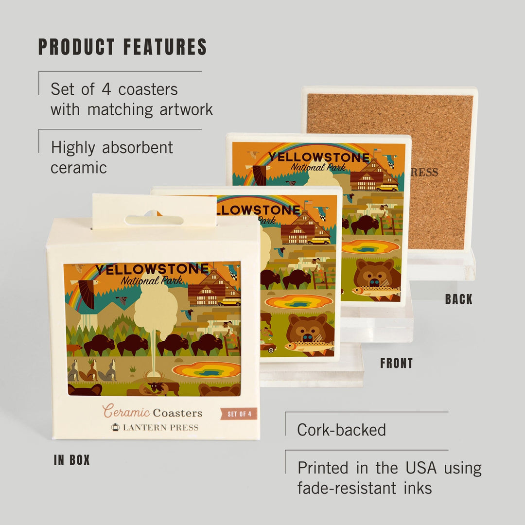 Yellowstone National Park, Wyoming, Geometric National Park Series, Coasters Coasters Lantern Press 