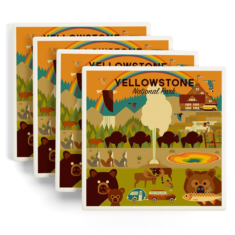 Yellowstone National Park, Wyoming, Geometric National Park Series, Coasters Coasters Lantern Press 