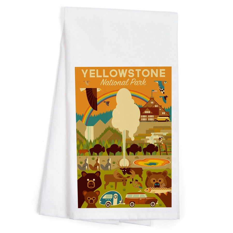 Yellowstone National Park, Wyoming, Geometric National Park Series, Organic Cotton Kitchen Tea Towels Kitchen Lantern Press 