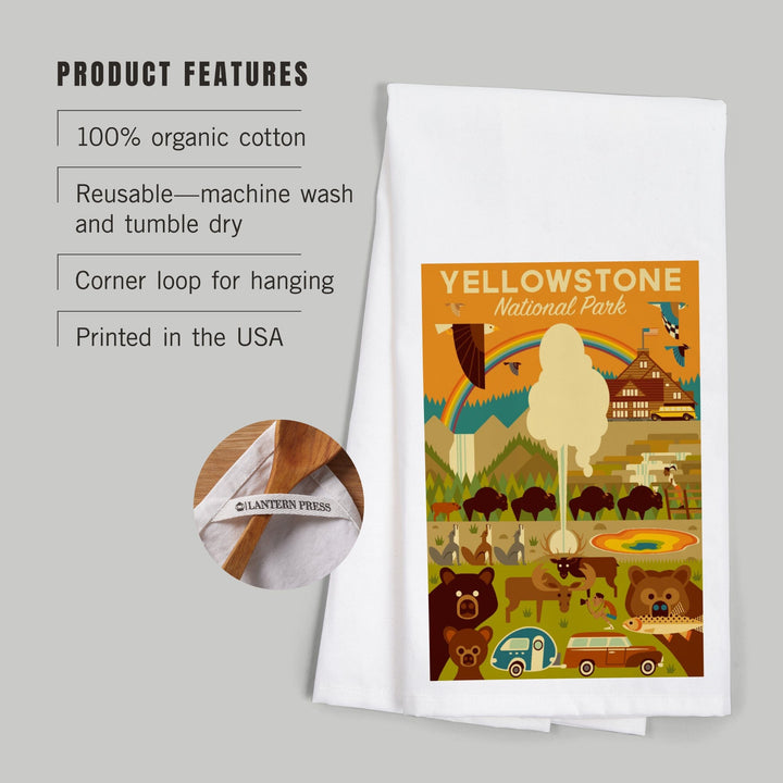 Yellowstone National Park, Wyoming, Geometric National Park Series, Organic Cotton Kitchen Tea Towels Kitchen Lantern Press 