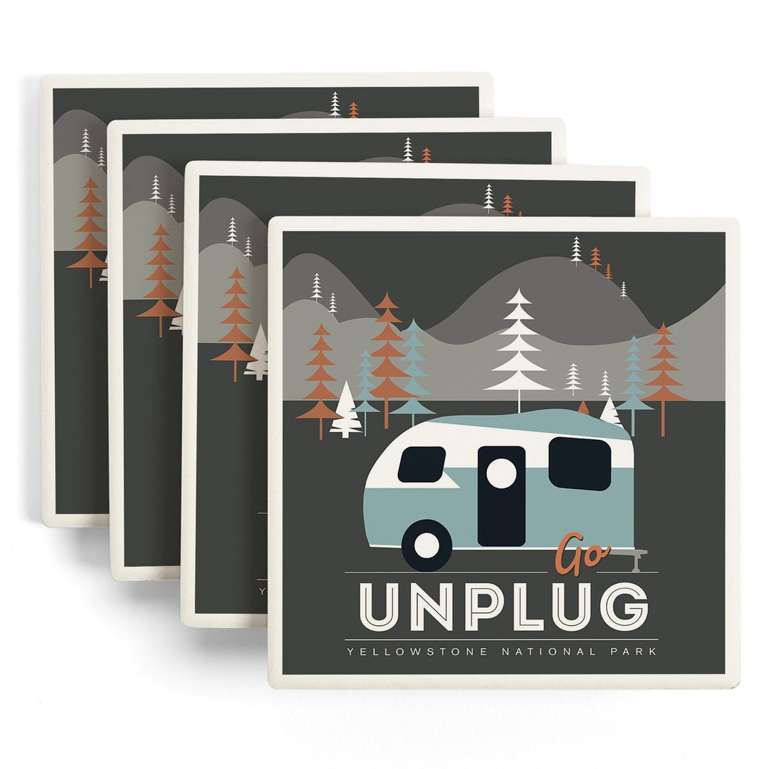 Yellowstone National Park, Wyoming, Go Unplug, Coasters Coasters Lantern Press 