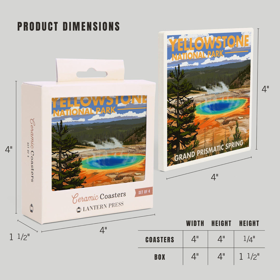 Yellowstone National Park, Wyoming, Grand Prismatic Spring, Lantern Press Artwork, Coaster Set Coasters Lantern Press 