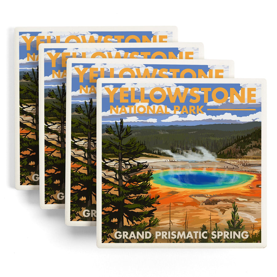 Yellowstone National Park, Wyoming, Grand Prismatic Spring, Lantern Press Artwork, Coaster Set Coasters Lantern Press 