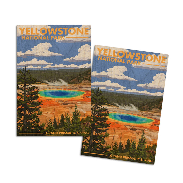 Yellowstone National Park, Wyoming, Grand Prismatic Spring, Lantern Press Artwork, Wood Signs and Postcards Wood Lantern Press 4x6 Wood Postcard Set 