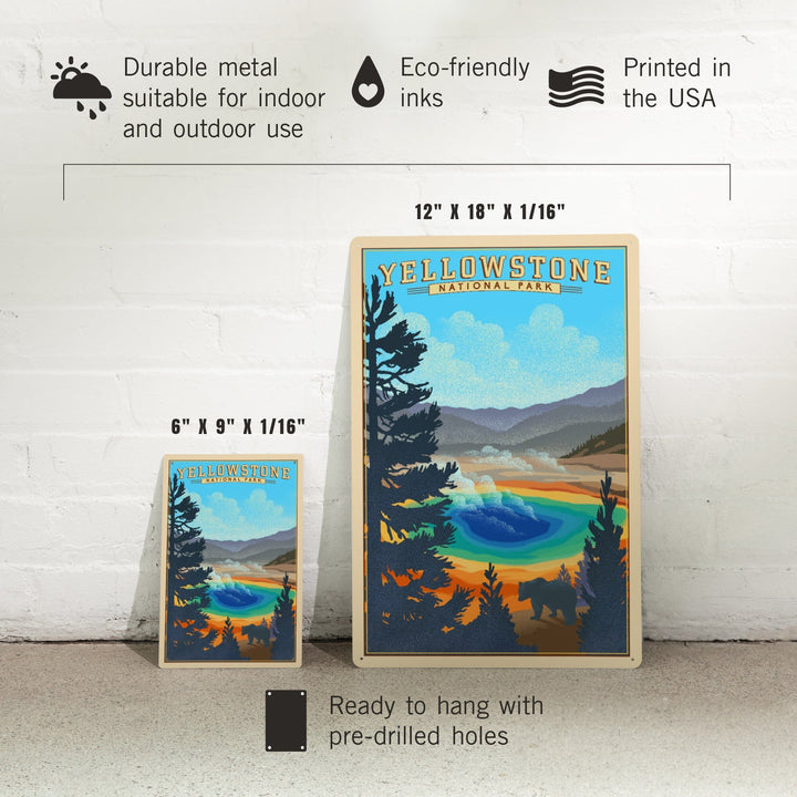 Yellowstone National Park, Wyoming, Grand Prismatic Spring, Lithograph, Metal Signs Metal Lantern Press 