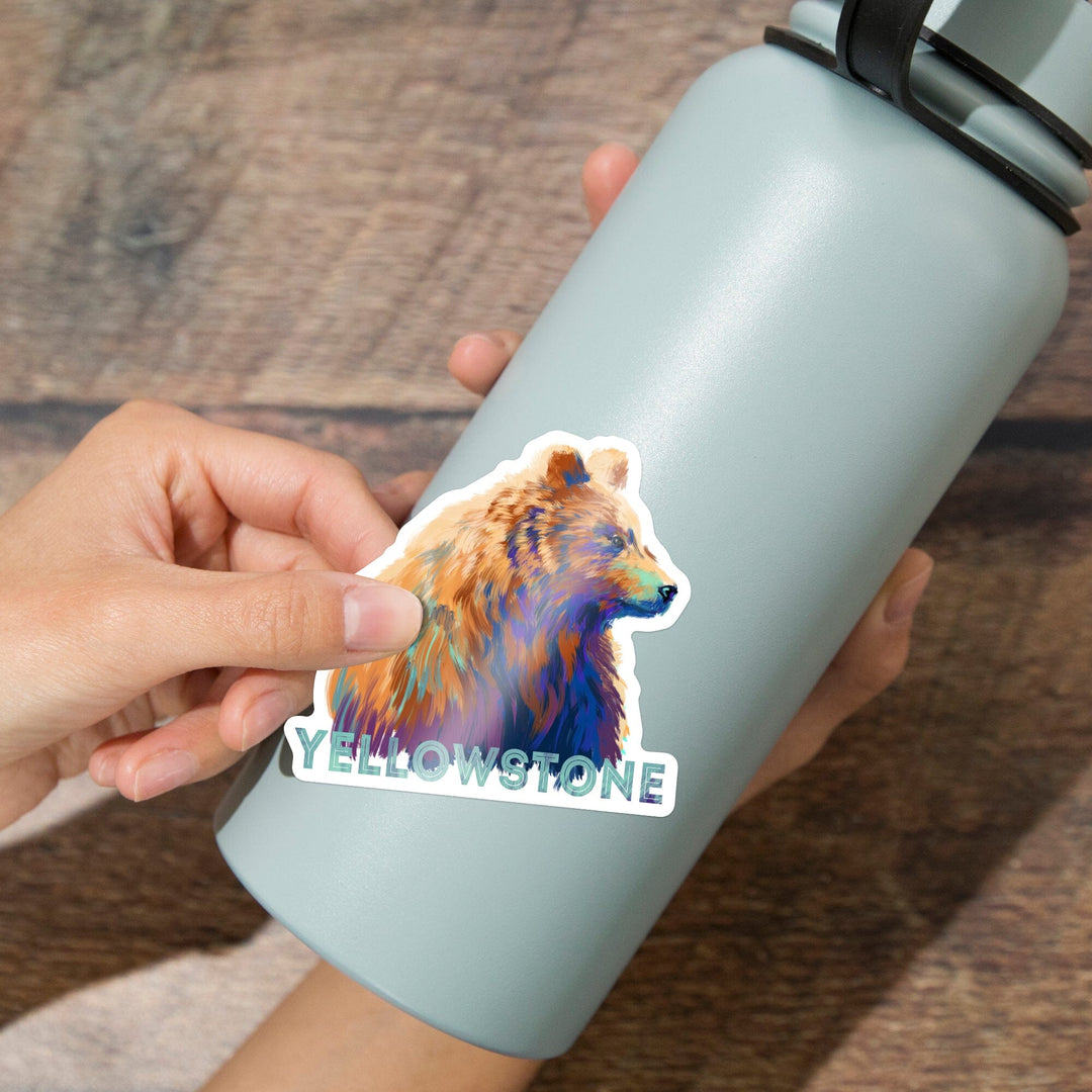 Yellowstone National Park, Wyoming, Grizzly Bear, Vivid, Contour, Lantern Press Artwork, Vinyl Sticker Sticker Lantern Press 