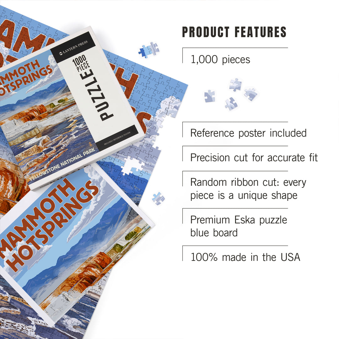 Yellowstone National Park, Wyoming, Mammoth Hotsprings, Jigsaw Puzzle Puzzle Lantern Press 