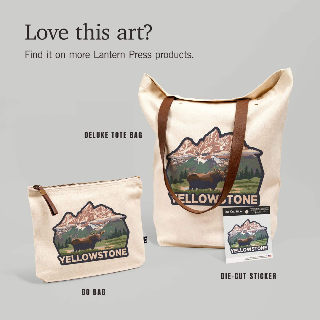 Yellowstone National Park, Wyoming, Moose and Mountains,, Organic Cotton Zipper Pouch, Go Bag Go Bag Lantern Press 