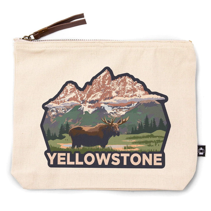 Yellowstone National Park, Wyoming, Moose and Mountains,, Organic Cotton Zipper Pouch, Go Bag Go Bag Lantern Press 