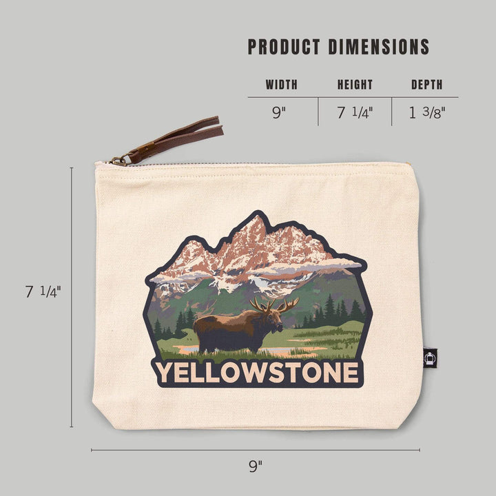 Yellowstone National Park, Wyoming, Moose and Mountains,, Organic Cotton Zipper Pouch, Go Bag Go Bag Lantern Press 