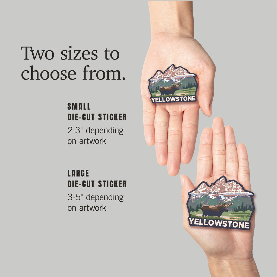 Yellowstone National Park, Wyoming, Moose & Mountains, Contour, Lantern Press Artwork, Vinyl Sticker Sticker Lantern Press 