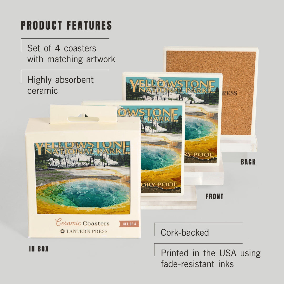 Yellowstone National Park, Wyoming, Morning Glory Pool, Lantern Press Artwork, Coaster Set Coasters Lantern Press 