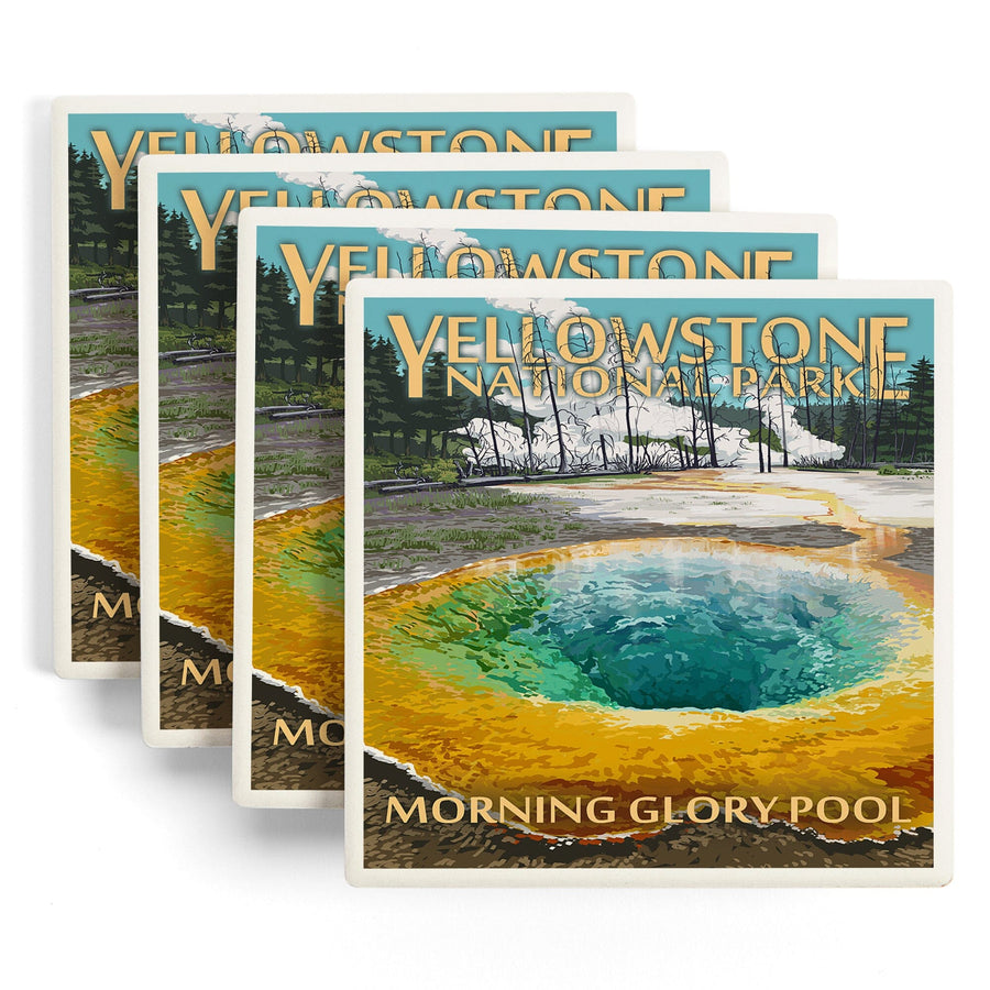 Yellowstone National Park, Wyoming, Morning Glory Pool, Lantern Press Artwork, Coaster Set Coasters Lantern Press 