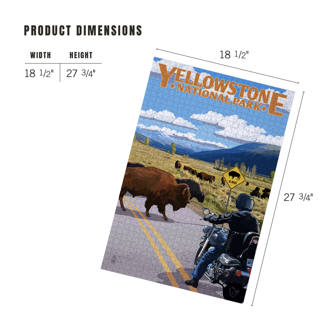 Yellowstone National Park, Wyoming, Motorcycle and Bison, Jigsaw Puzzle Puzzle Lantern Press 