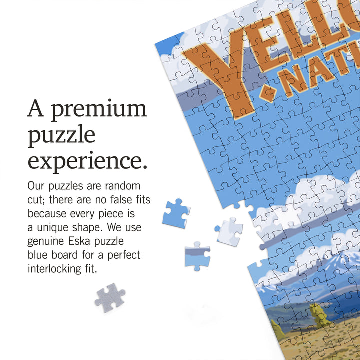 Yellowstone National Park, Wyoming, Motorcycle and Bison, Jigsaw Puzzle Puzzle Lantern Press 