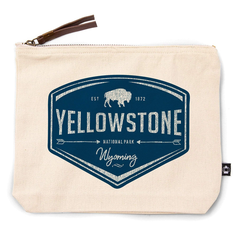 Yellowstone National Park, Wyoming, Navy Background,, Organic Cotton Zipper Pouch, Go Bag Go Bag Lantern Press 