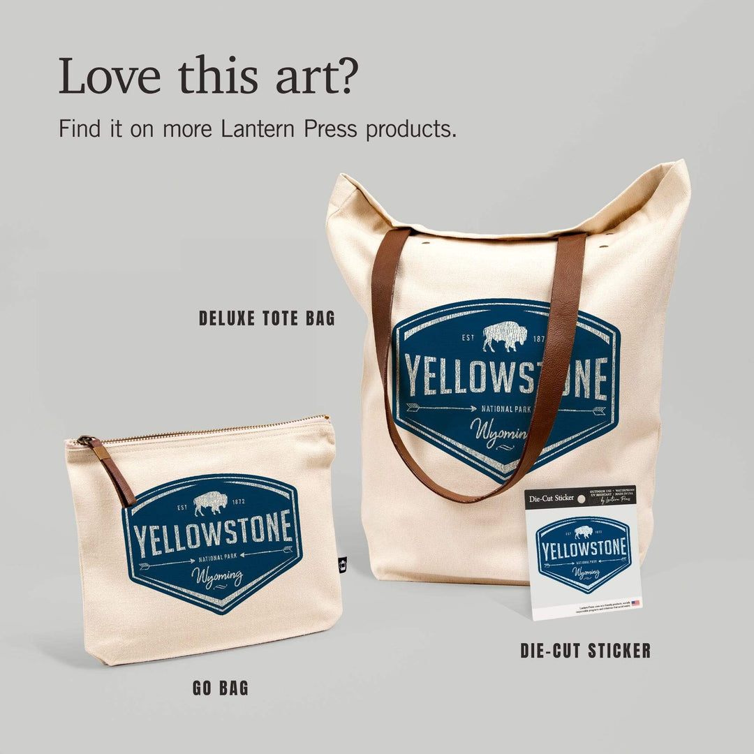 Yellowstone National Park, Wyoming, Navy Background,, Organic Cotton Zipper Pouch, Go Bag Go Bag Lantern Press 