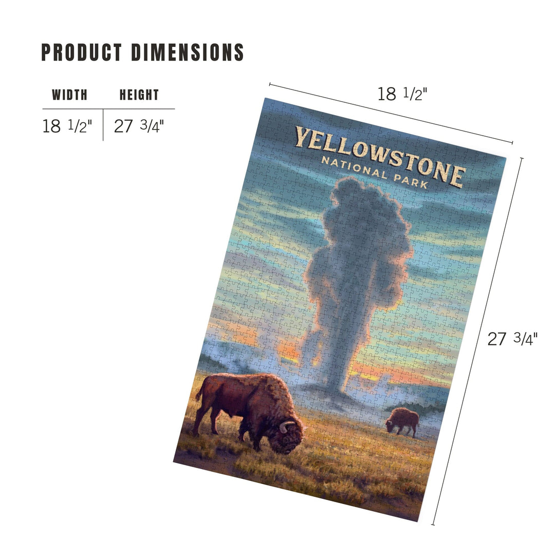 Yellowstone National Park, Wyoming, Oil Painting, Old Faithful Eruption, Jigsaw Puzzle Puzzle Lantern Press 