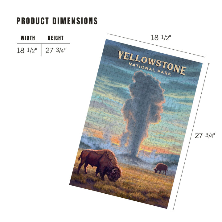 Yellowstone National Park, Wyoming, Oil Painting, Old Faithful Eruption, Jigsaw Puzzle Puzzle Lantern Press 