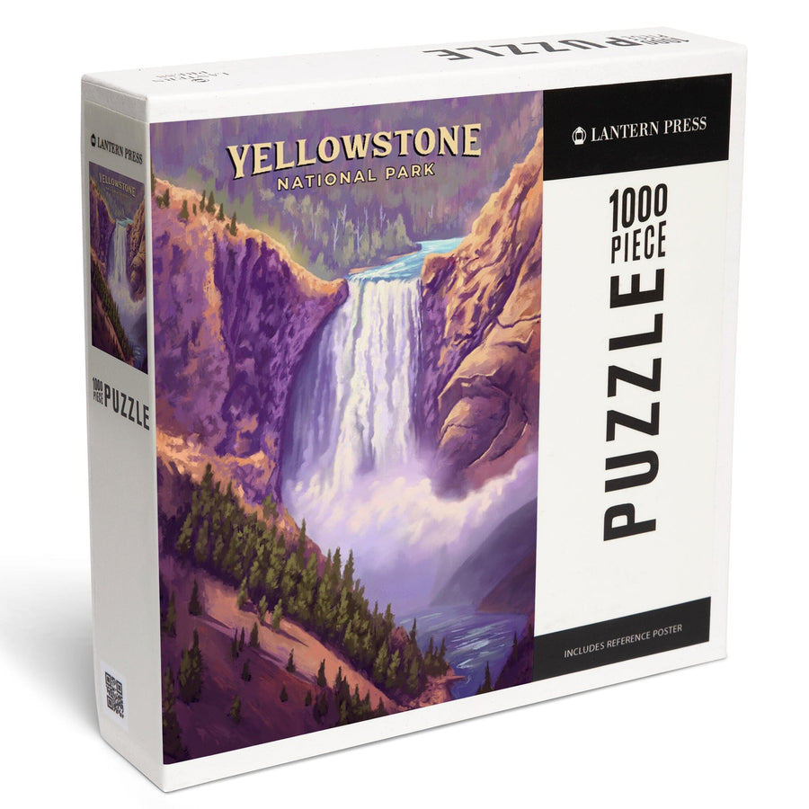 Yellowstone National Park, Wyoming, Oil Painting, Yellowstone Falls, Jigsaw Puzzle Puzzle Lantern Press 