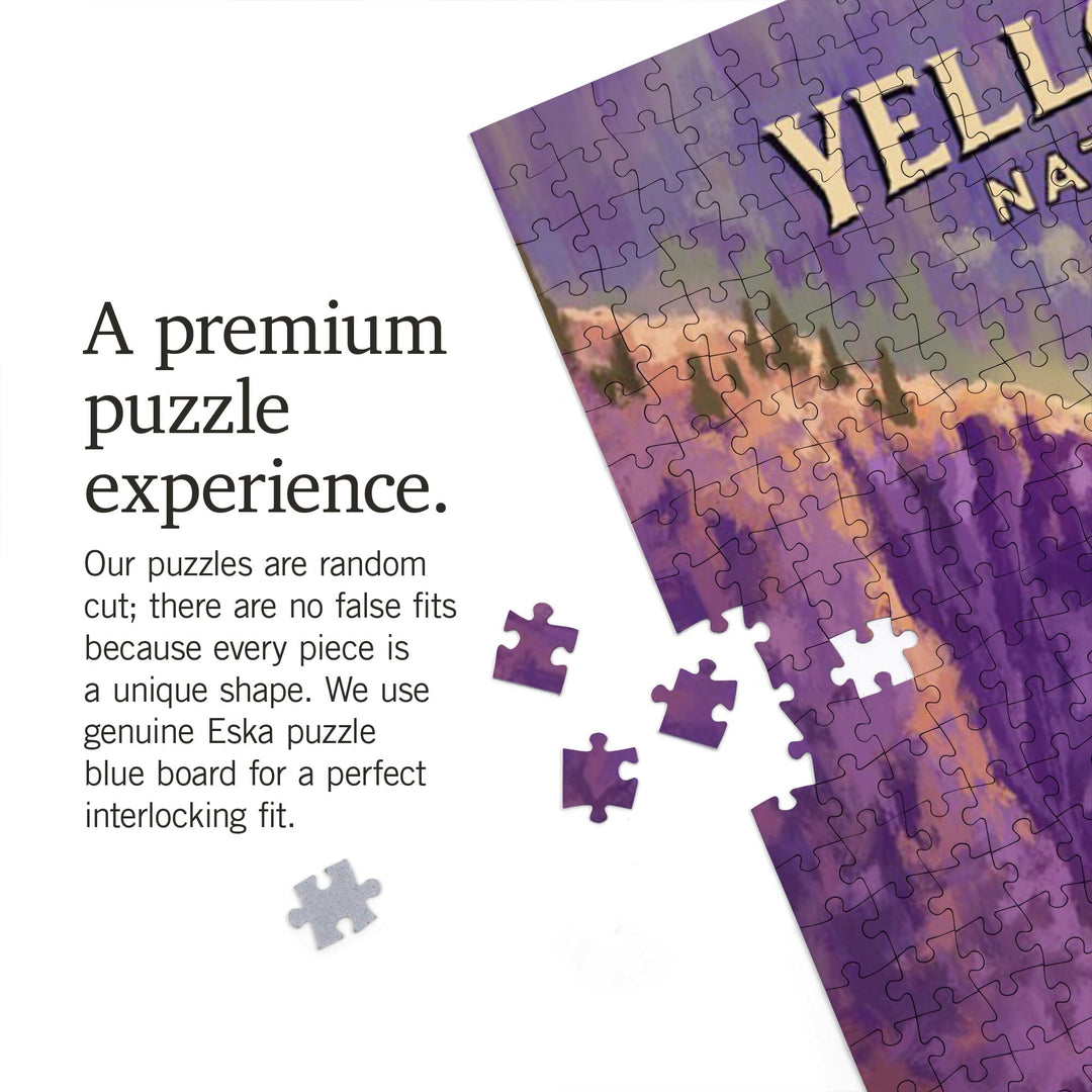Yellowstone National Park, Wyoming, Oil Painting, Yellowstone Falls, Jigsaw Puzzle Puzzle Lantern Press 