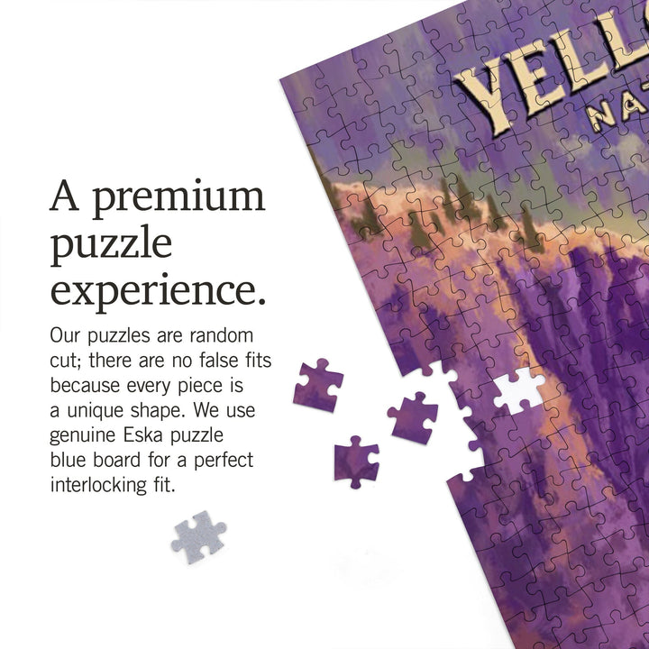 Yellowstone National Park, Wyoming, Oil Painting, Yellowstone Falls, Jigsaw Puzzle Puzzle Lantern Press 