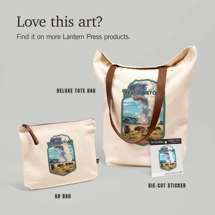Yellowstone National Park, Wyoming, Old Faithful and Bison Herd,, Organic Cotton Zipper Pouch, Go Bag Go Bag Lantern Press 