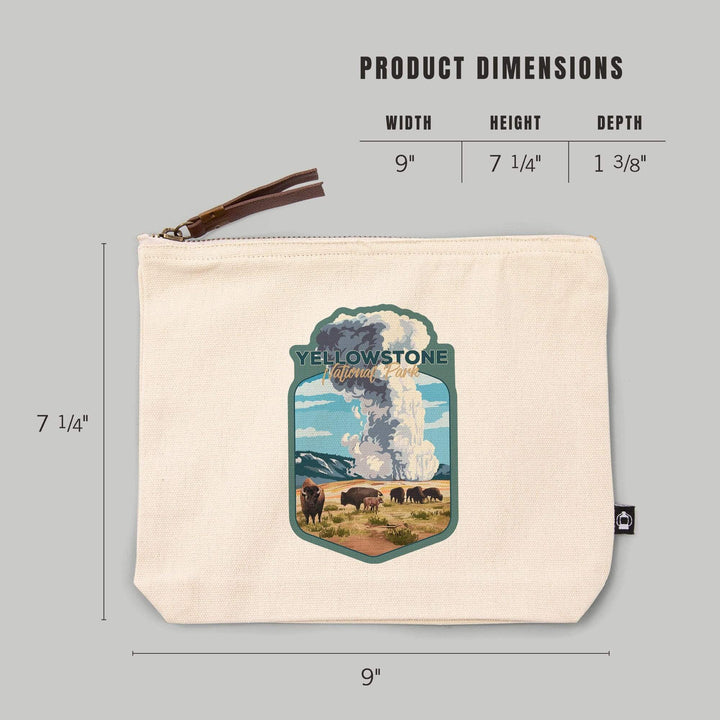 Yellowstone National Park, Wyoming, Old Faithful and Bison Herd,, Organic Cotton Zipper Pouch, Go Bag Go Bag Lantern Press 