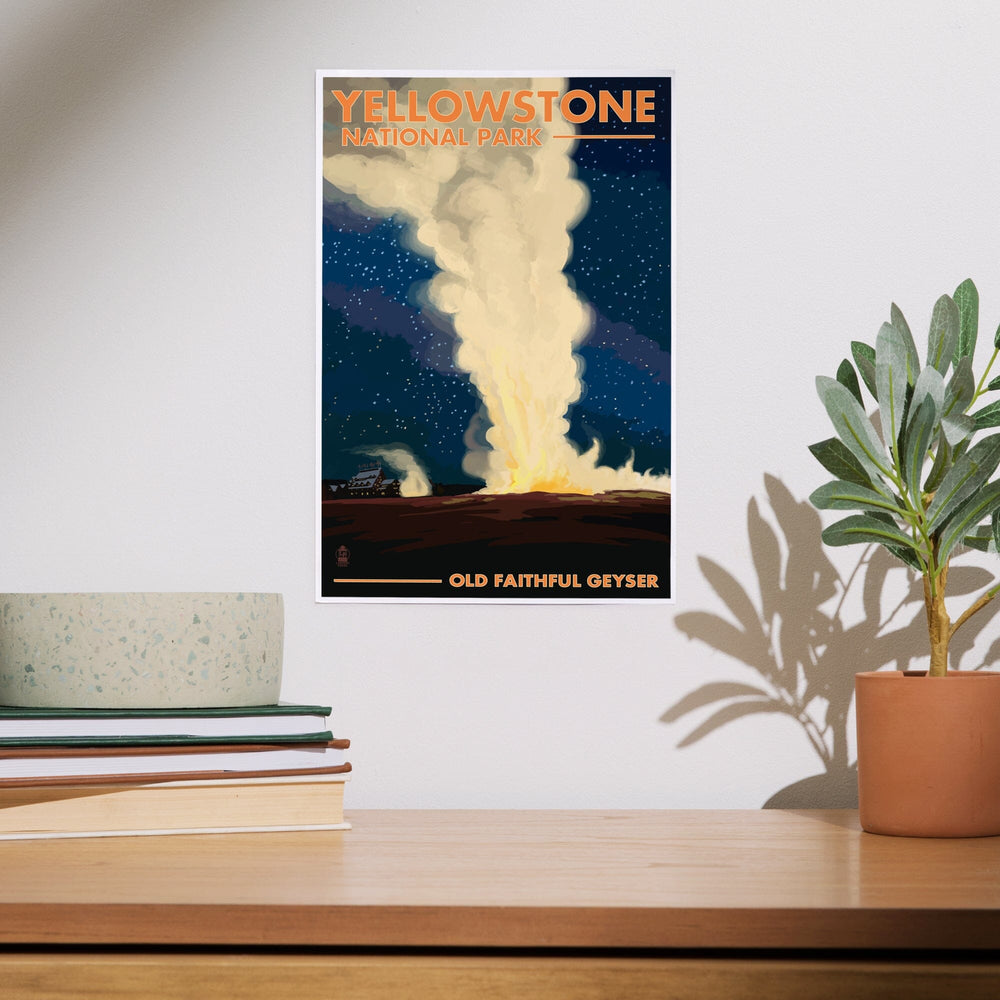 Yellowstone National Park, Wyoming, Old Faithful at Night, Art & Giclee Prints Art Lantern Press 