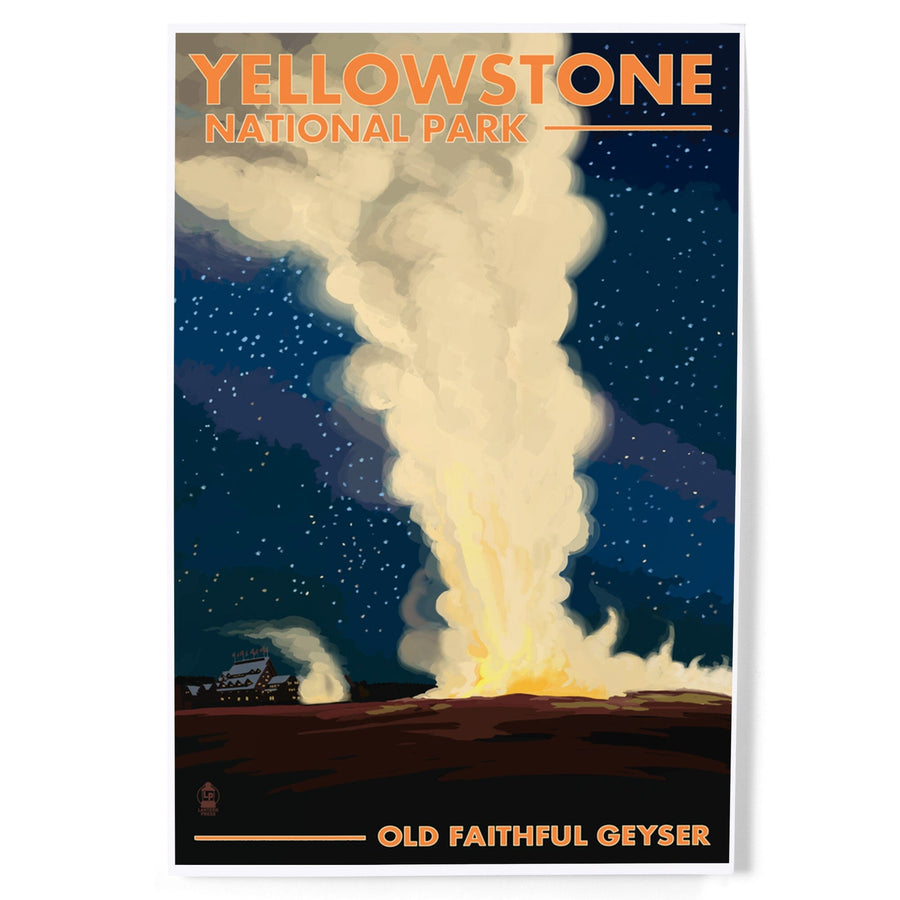 Yellowstone National Park, Wyoming, Old Faithful at Night, Art & Giclee Prints Art Lantern Press 