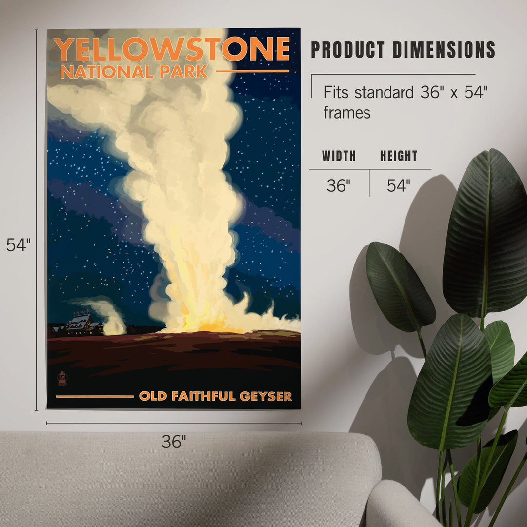 Yellowstone National Park, Wyoming, Old Faithful at Night, Art & Giclee Prints Art Lantern Press 