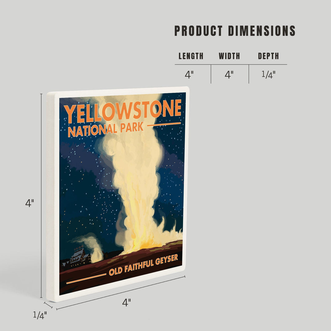 Yellowstone National Park, Wyoming, Old Faithful at Night, Coasters Coasters Lantern Press 