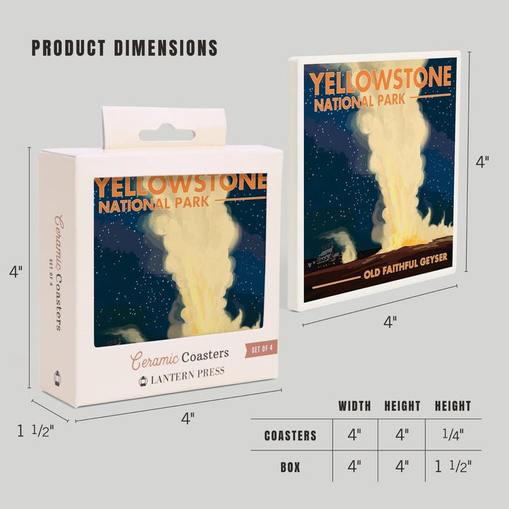 Yellowstone National Park, Wyoming, Old Faithful at Night, Coasters Coasters Lantern Press 