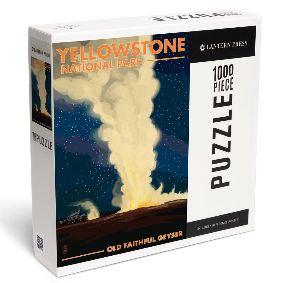 Yellowstone National Park, Wyoming, Old Faithful at Night, Jigsaw Puzzle Puzzle Lantern Press 
