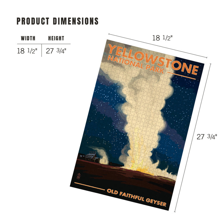 Yellowstone National Park, Wyoming, Old Faithful at Night, Jigsaw Puzzle Puzzle Lantern Press 