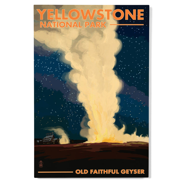 Yellowstone National Park, Wyoming, Old Faithful at Night, Lantern Press Artwork, Wood Signs and Postcards Wood Lantern Press 