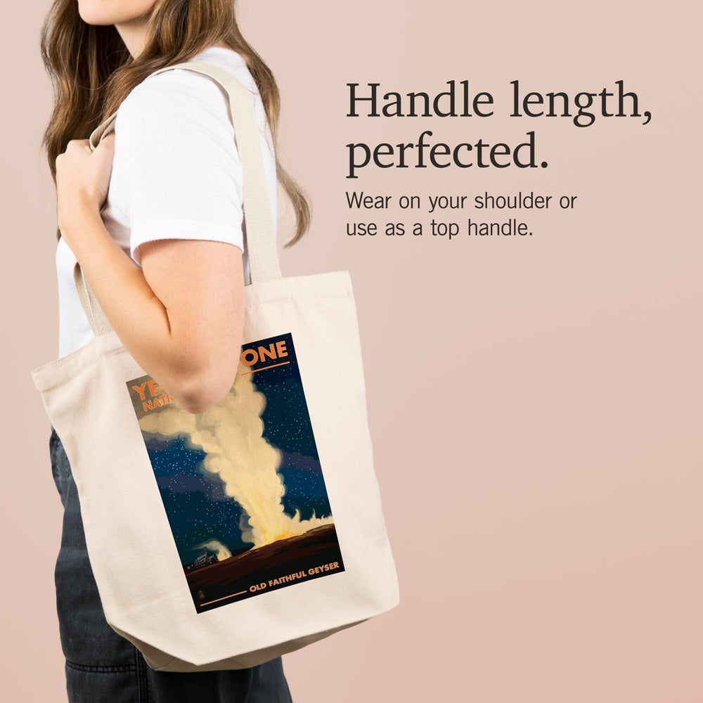 Yellowstone National Park, Wyoming, Old Faithful at Night, Tote Bag Totes Lantern Press 