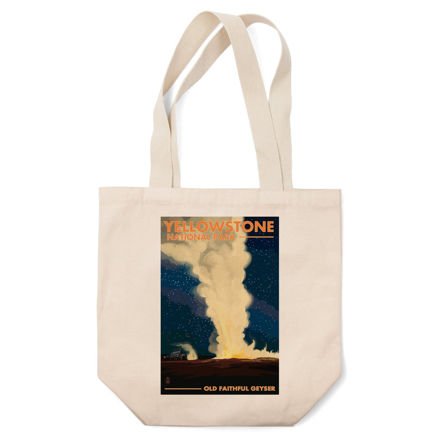 Yellowstone National Park, Wyoming, Old Faithful at Night, Tote Bag Totes Lantern Press 