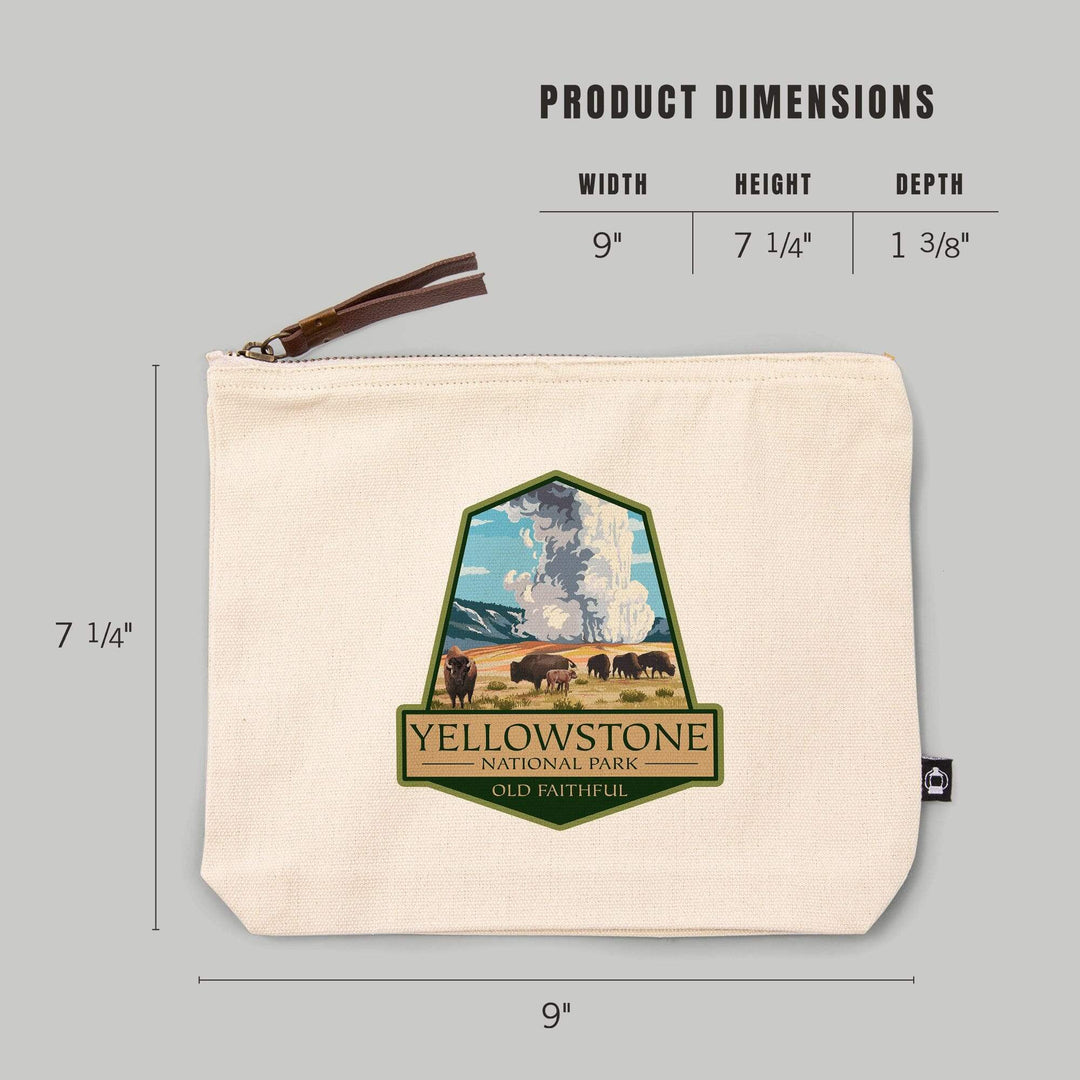 Yellowstone National Park, Wyoming, Old Faithful Geyser and Bison Herd,, Organic Cotton Zipper Pouch, Go Bag Go Bag Lantern Press 