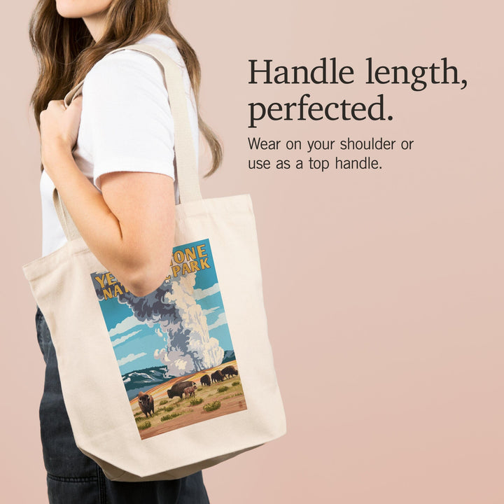 Yellowstone National Park, Wyoming, Old Faithful Geyser and Bison Herd, Tote Bag Totes Lantern Press 