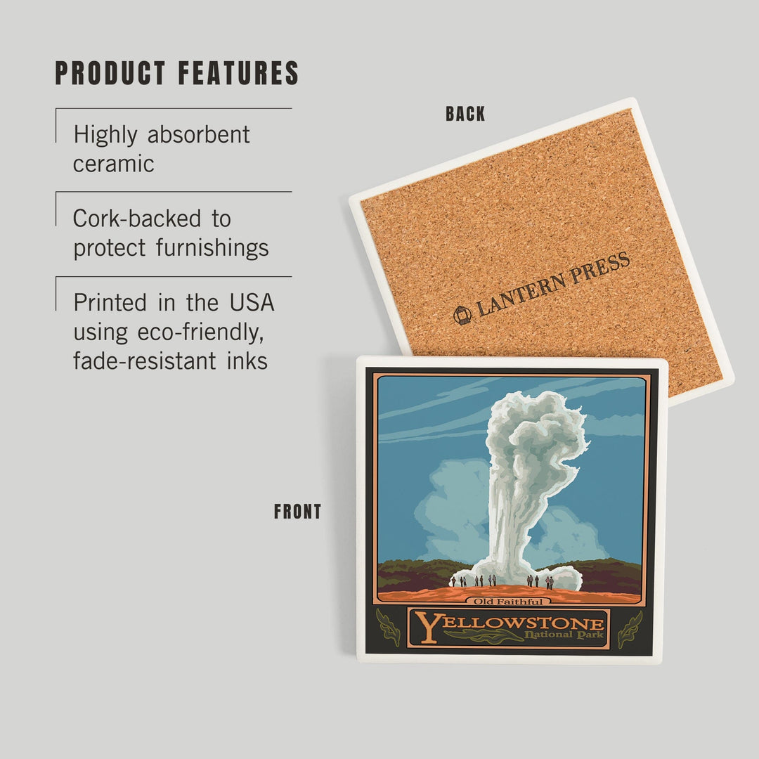 Yellowstone National Park, Wyoming, Old Faithful Geyser, Coasters Coasters Lantern Press 