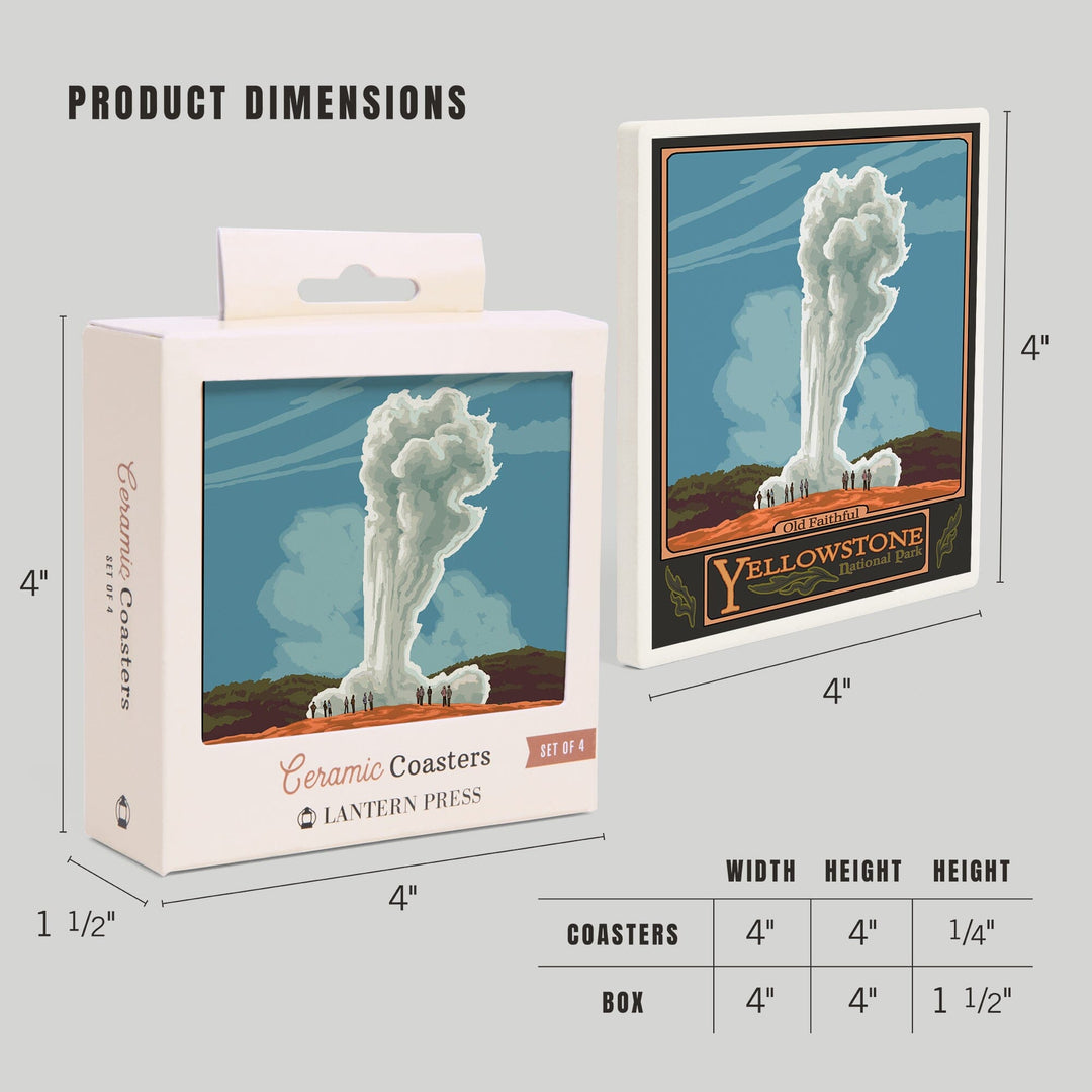 Yellowstone National Park, Wyoming, Old Faithful Geyser, Coasters Coasters Lantern Press 