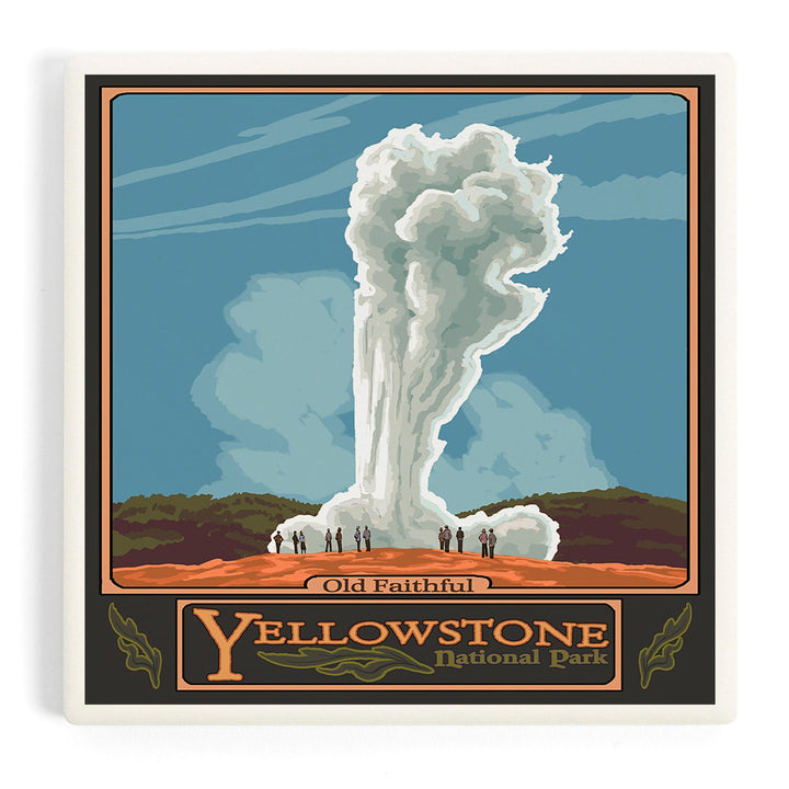 Yellowstone National Park, Wyoming, Old Faithful Geyser, Coasters Coasters Lantern Press Coaster 