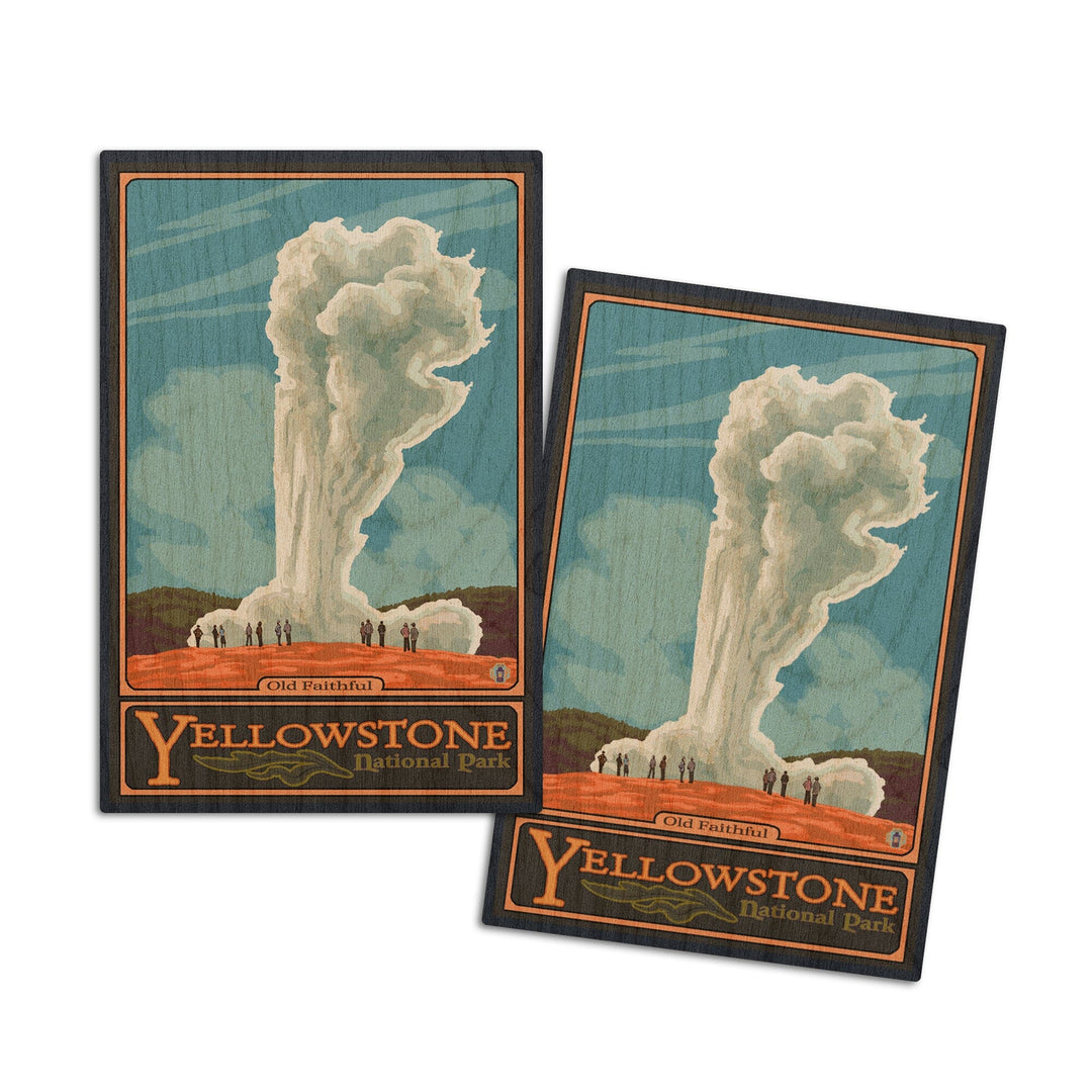 Yellowstone National Park, Wyoming, Old Faithful Geyser, Lantern Press Artwork, Wood Signs and Postcards Wood Lantern Press 4x6 Wood Postcard Set 