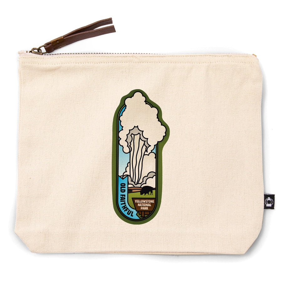 Yellowstone National Park, Wyoming, Old Faithful Geyser, Vector,, Organic Cotton Zipper Pouch, Go Bag Go Bag Lantern Press 