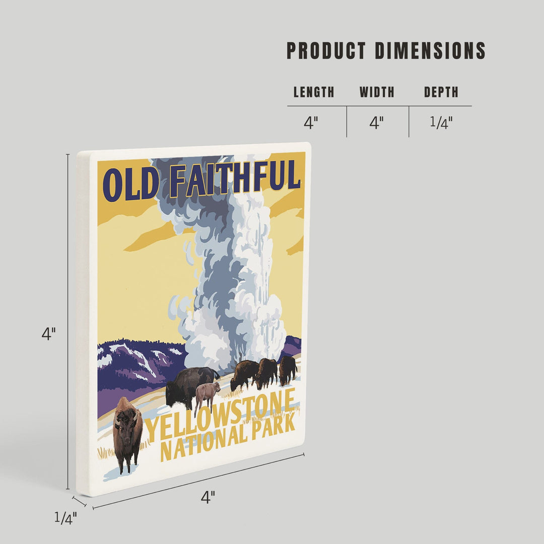 Yellowstone National Park, Wyoming, Old Faithful Geyser, WPA Style, Coasters Coasters Lantern Press 