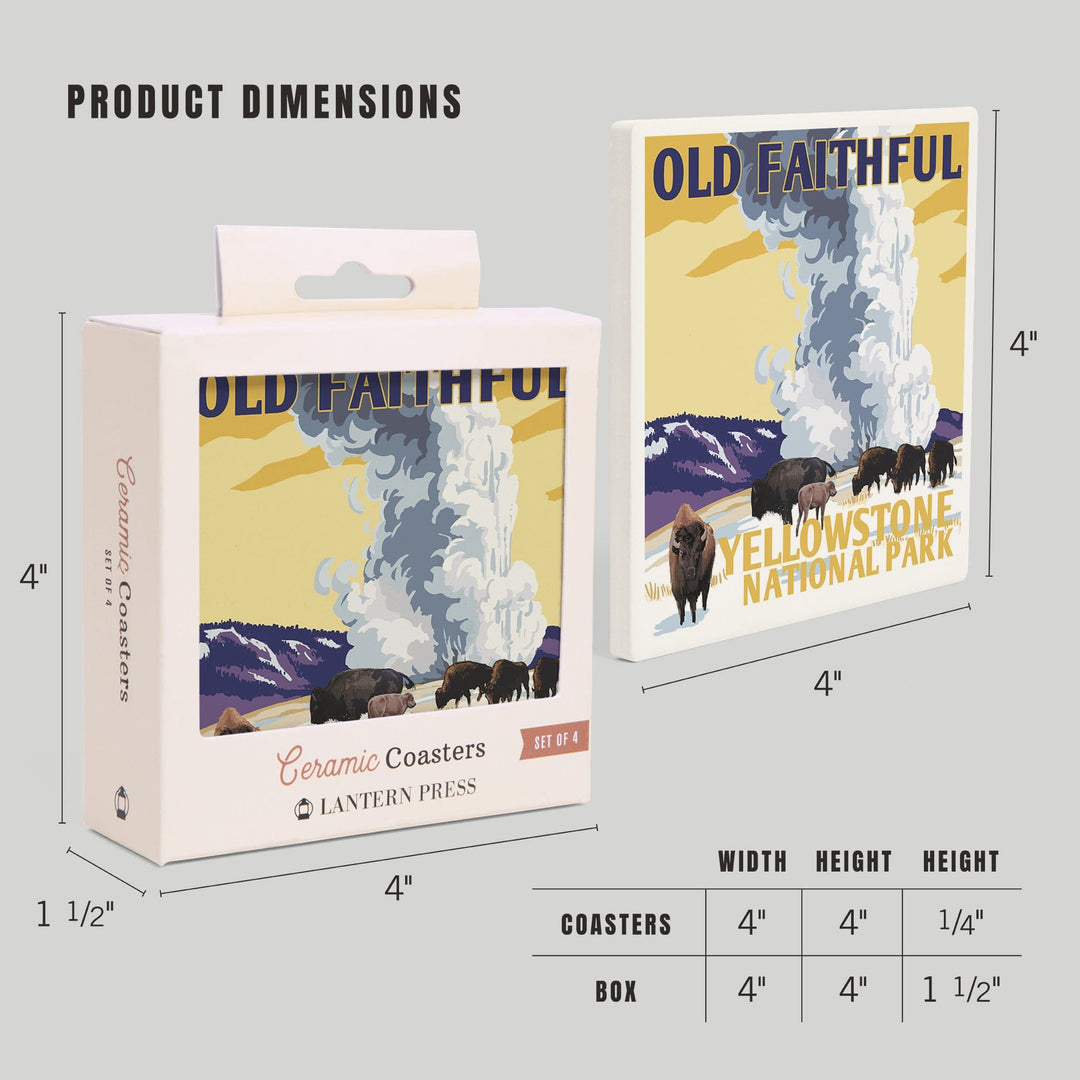 Yellowstone National Park, Wyoming, Old Faithful Geyser, WPA Style, Coasters Coasters Lantern Press 