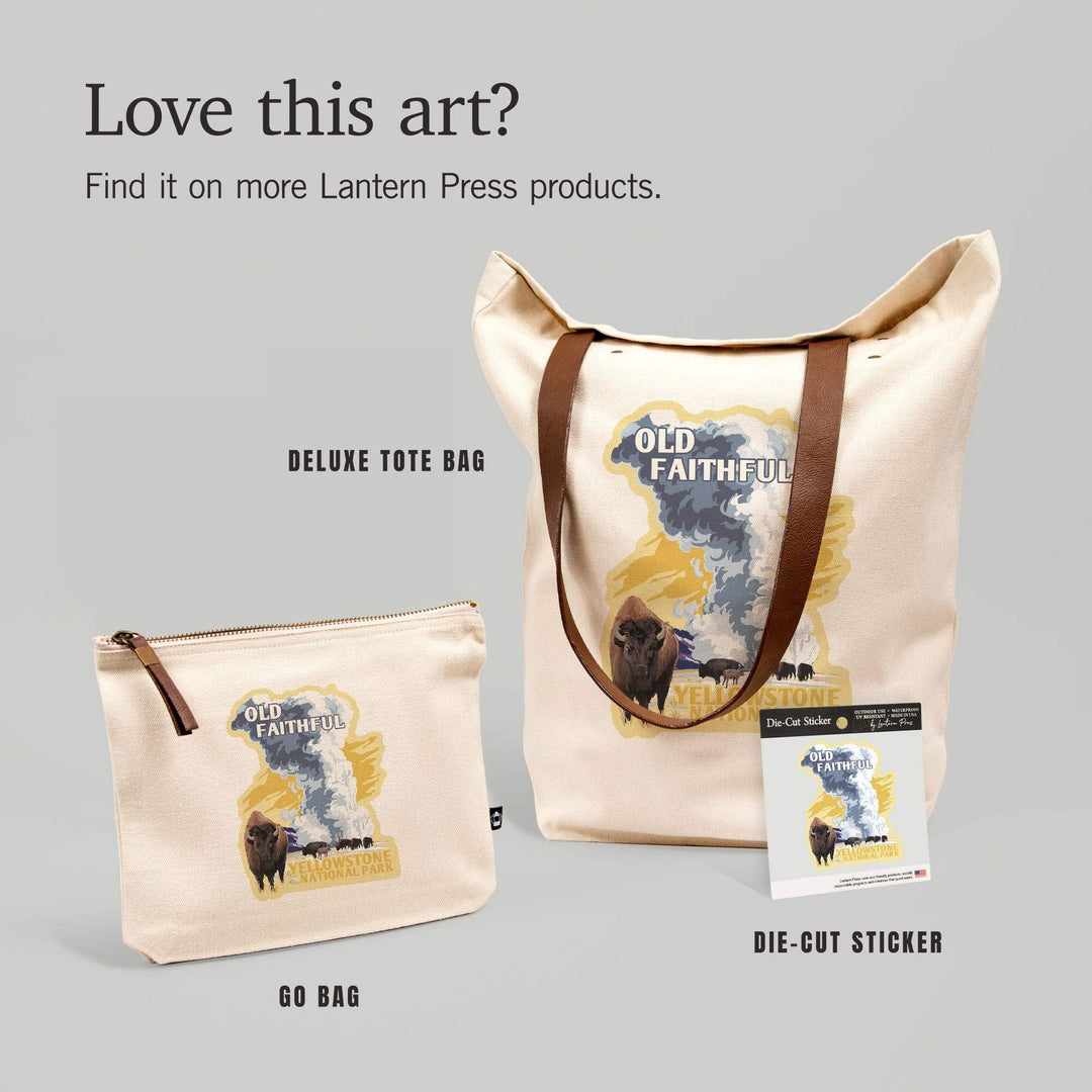 Yellowstone National Park, Wyoming, Old Faithful Geyser, WPA Style,, Organic Cotton Zipper Pouch, Go Bag Go Bag Lantern Press 